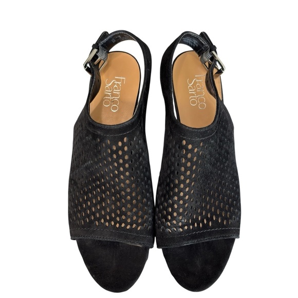 Franco Sarto Monaco2 Womens Dress Sandal Sz 9 Slingback Laser Cut Black Leather - Picture 12 of 14